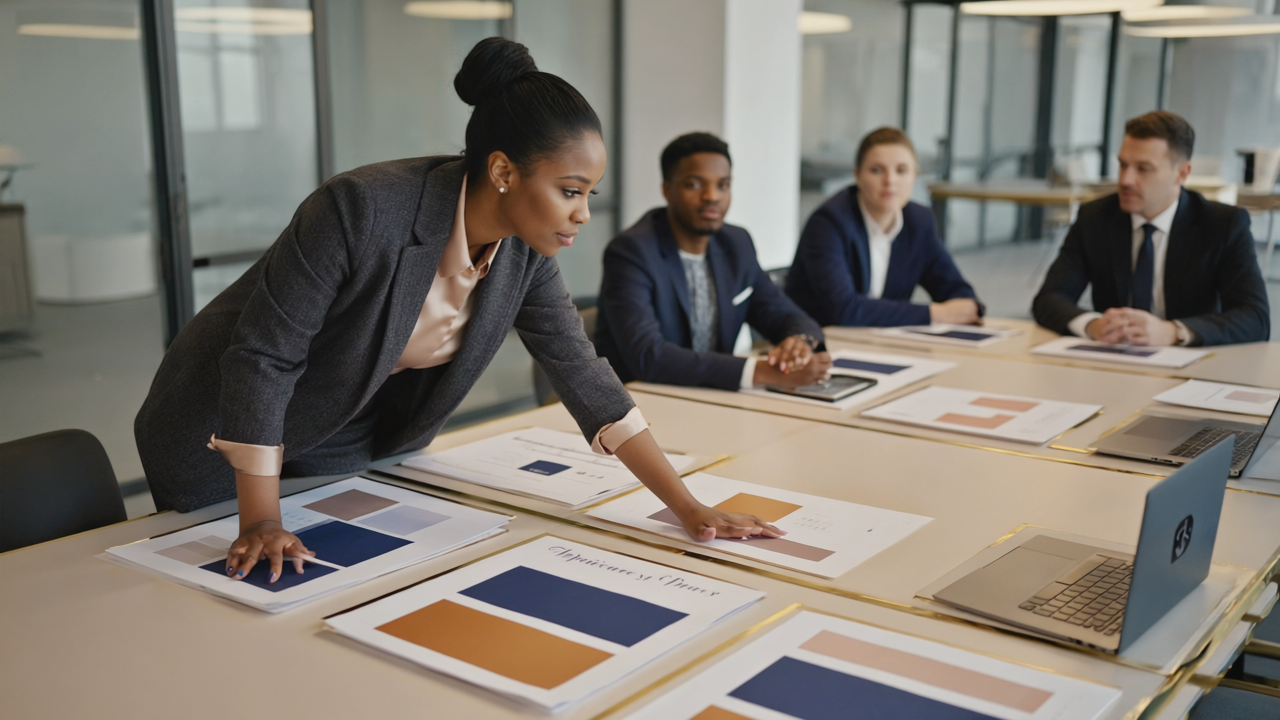 Creative team collaborating on logo design