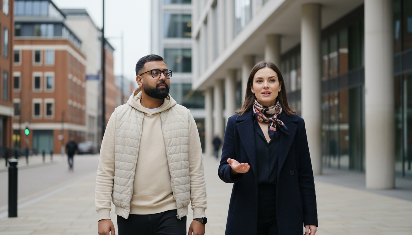 A UK office team learning how to use AI tools together on laptops