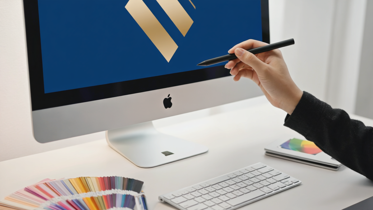 A cluttered logo design with too many elements making it hard to read