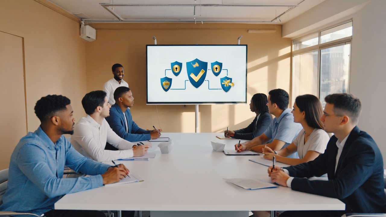 Small business owner protecting data with cybersecurity tools