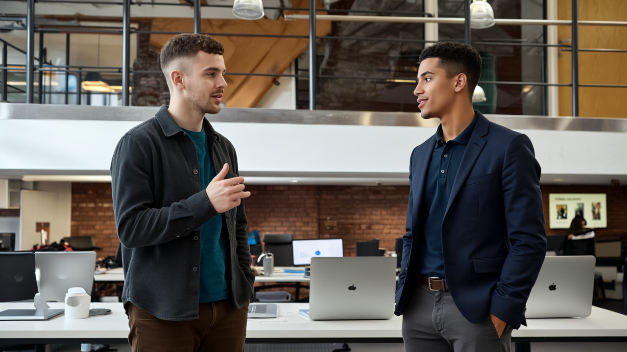 Social media engagement strategy with British business owner using laptop