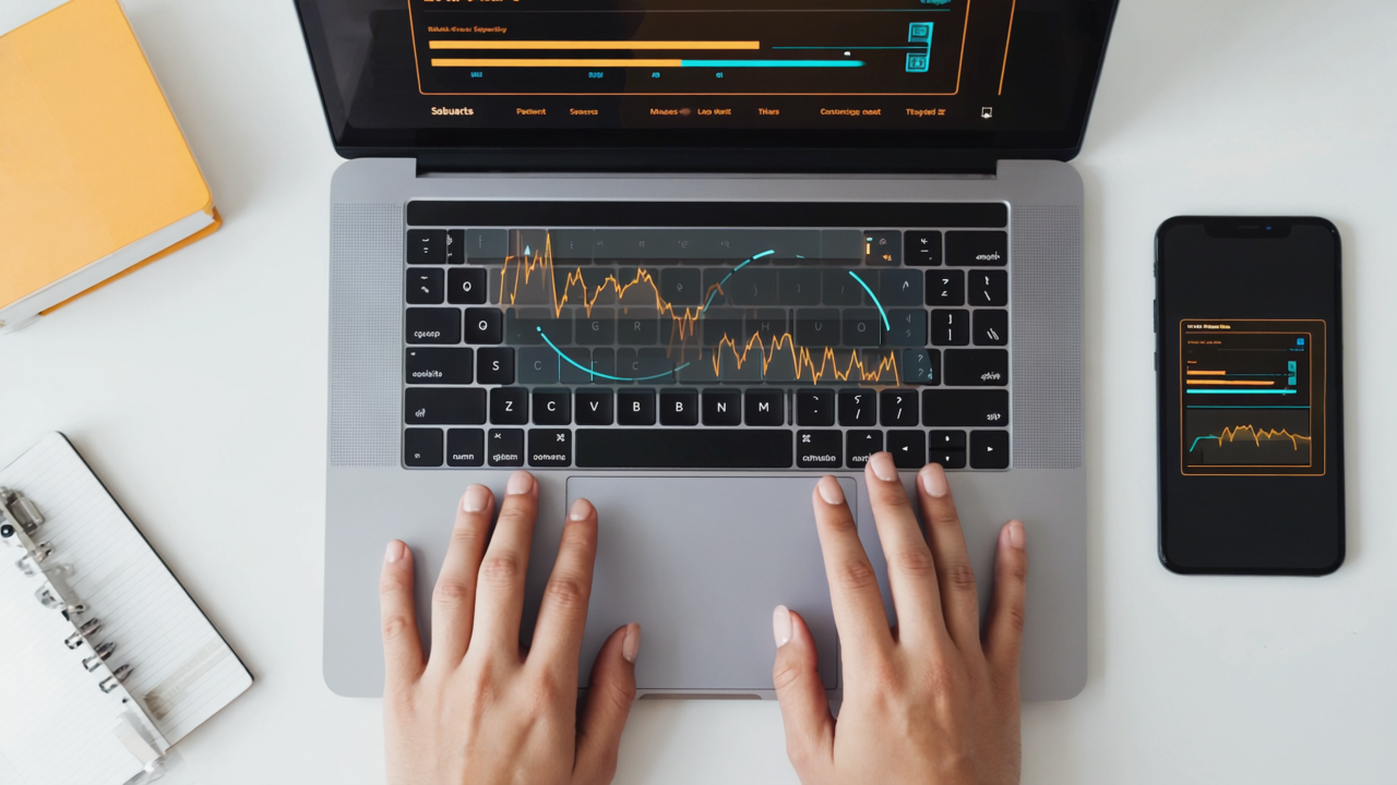 Website loading fast on a laptop with Birmingham cityscape in the background