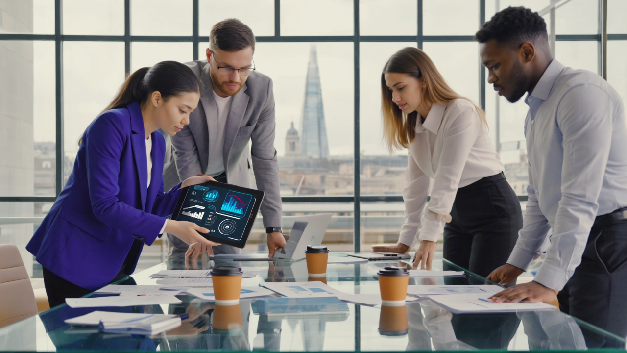 A London business owner using AI tools to schedule social media posts efficiently