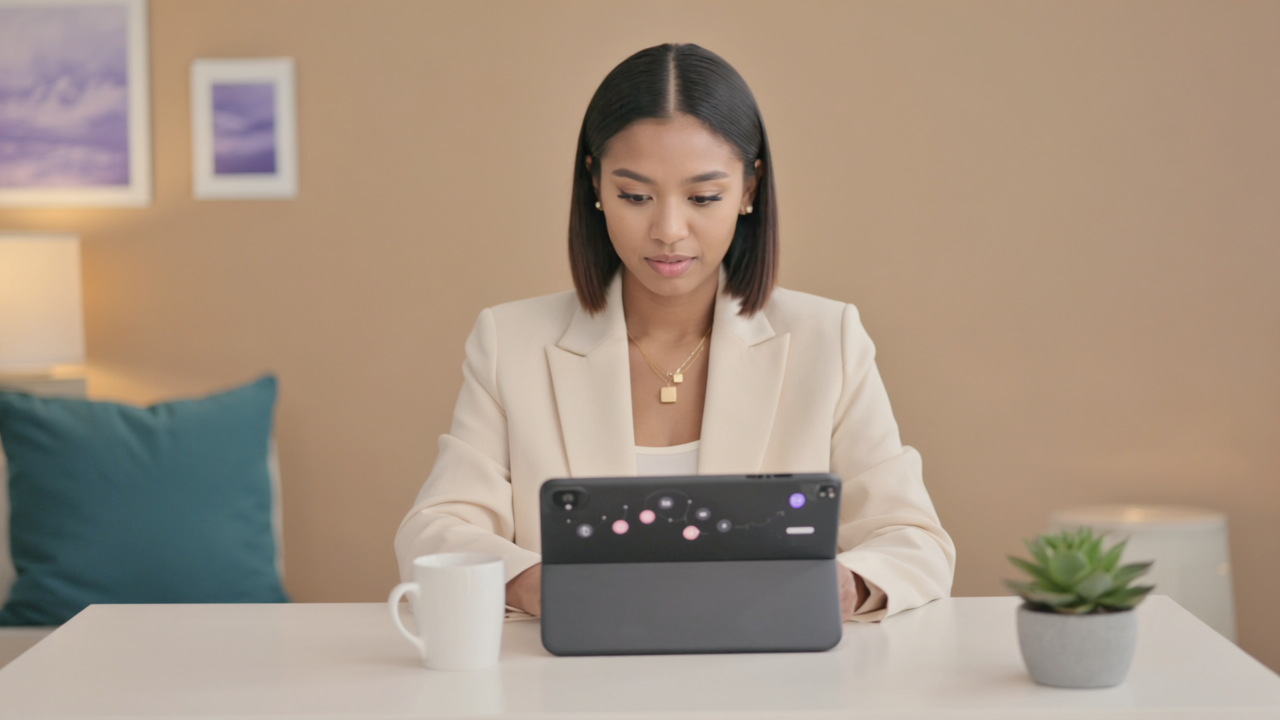 A group of diverse business people gathered around a laptop, brainstorming social media marketing strategies