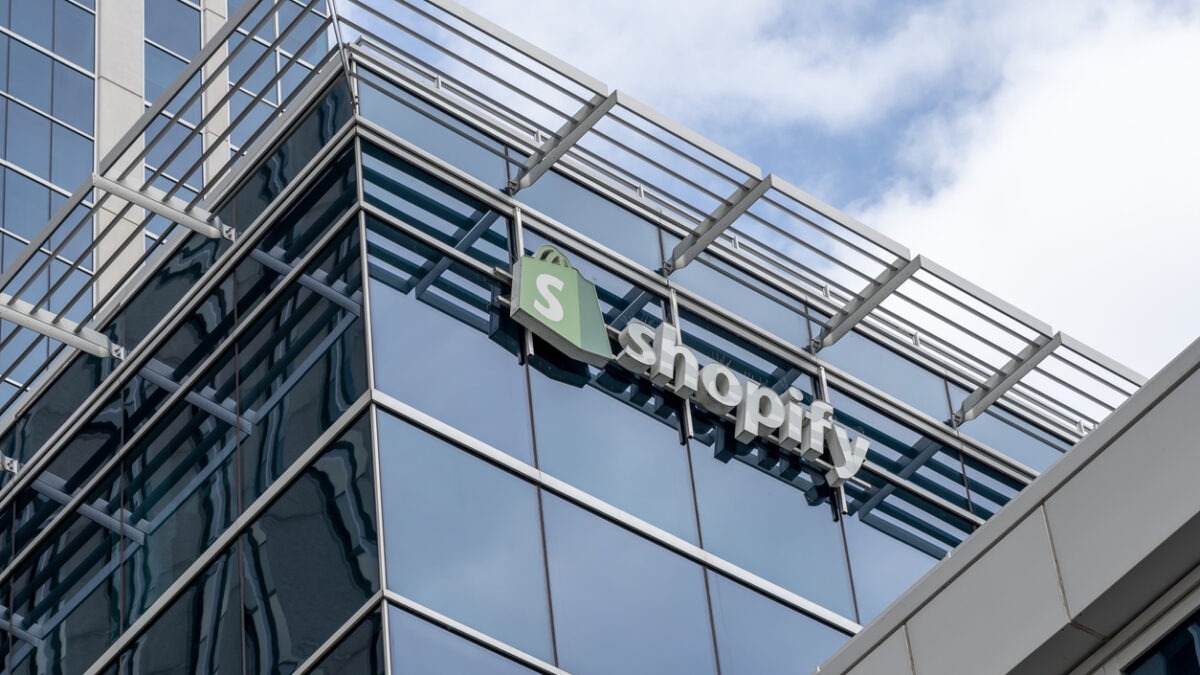 Shopify sign on their headquarters building in Ottawa, Ontario, Canada