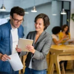 A Women and Man Discussing about Branding Strategies for Small Businesses