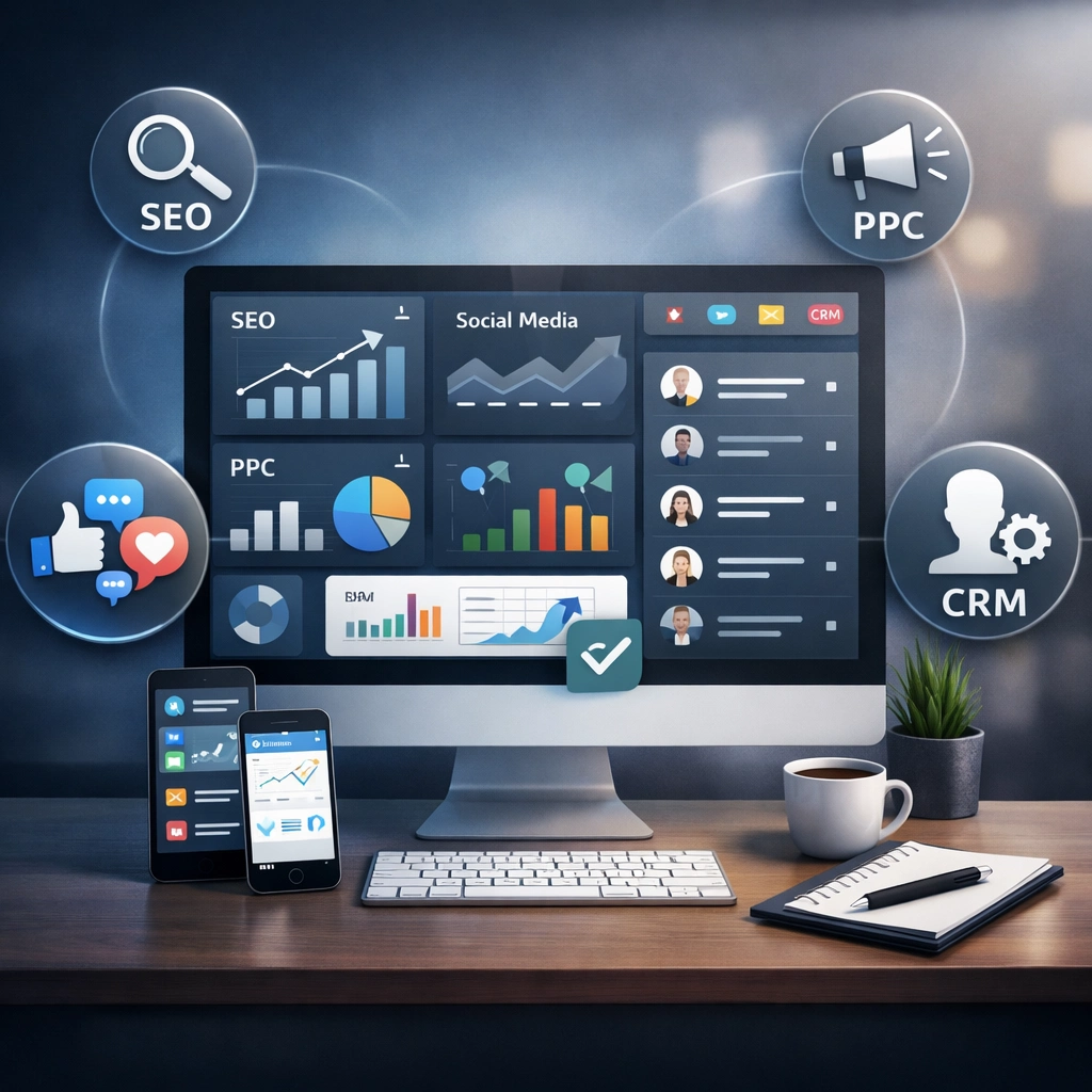 SEO/PPC/Social/CRM in one place, weekly auto-reports