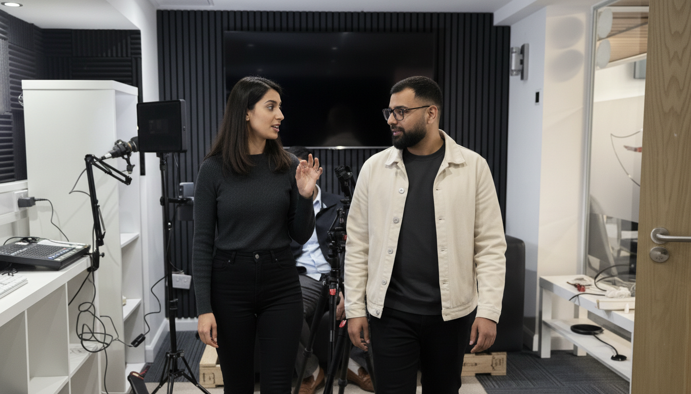 Business team reviewing AI dashboards and data performance together