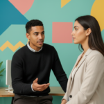 Zak and Sara collaborating on AI-driven advertising strategy inside a UK marketing workspace.