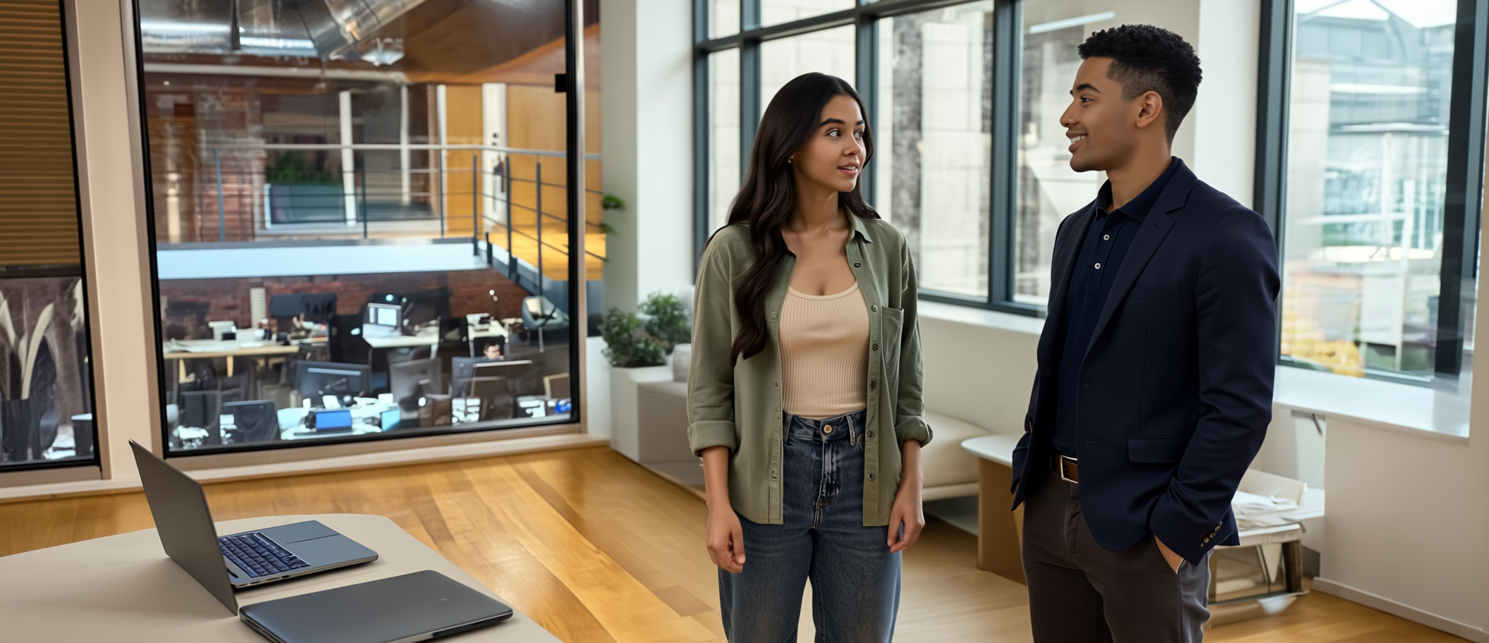 A brightly lit retail shop front with digital display screens showing dynamic content