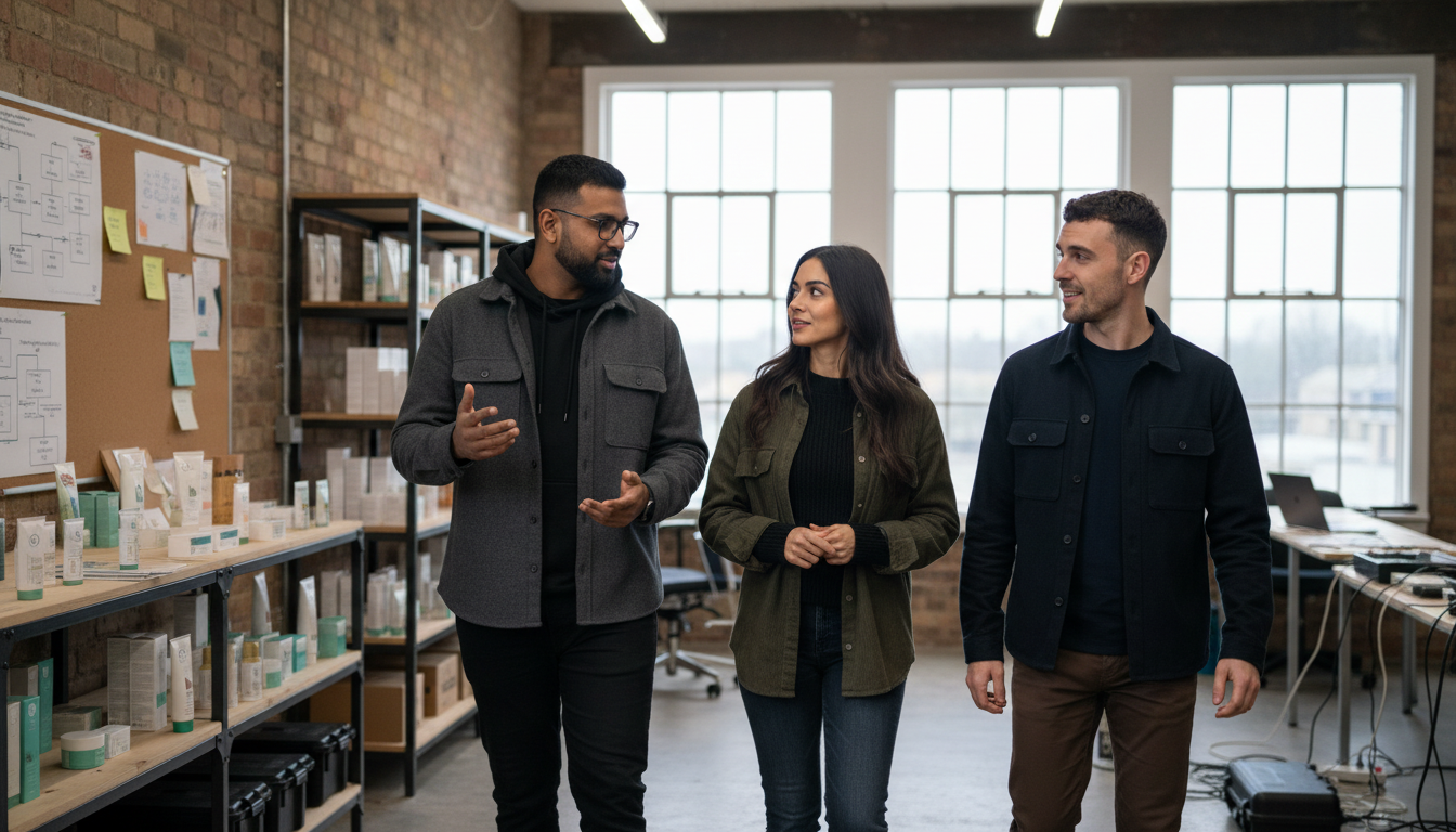 A skincare brand filming TikTok content with products, phone and soft lighting