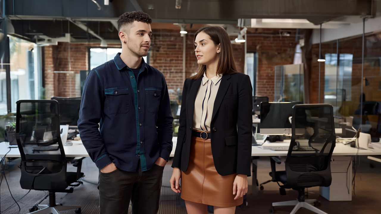 Adam and Jessica collaborating on IT service strategies in a modern UK office environment