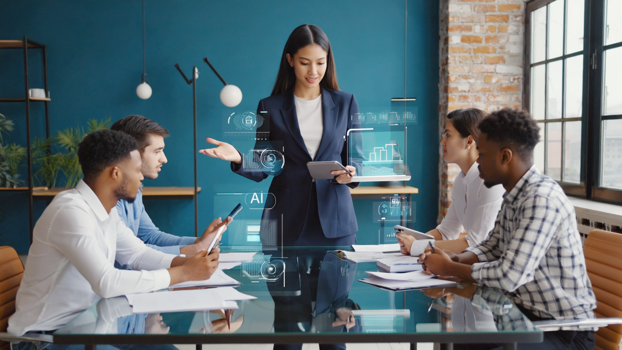 Creative team in Manchester business district brainstorming AI-driven marketing campaigns using tablets and sketches under warm natural light.