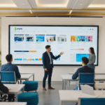 A modern UK office with diverse professionals collaborating around a screen showing Shopify dashboard and storefront previews, symbolizing eCommerce innovation.