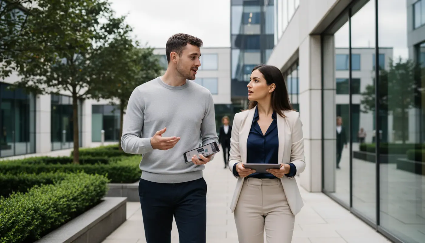 A clean and scalable logo mark shown across digital and print materials