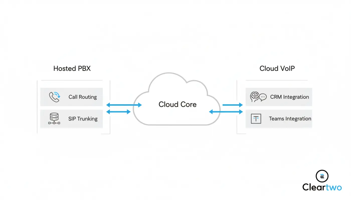 Business team using VoIP phones in office