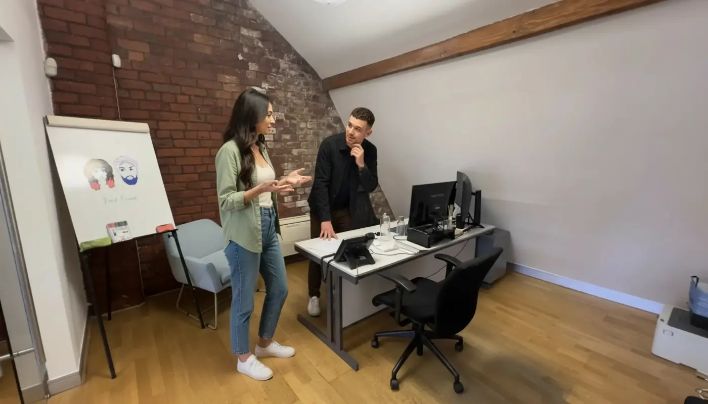 Traditional desk phone system in an office