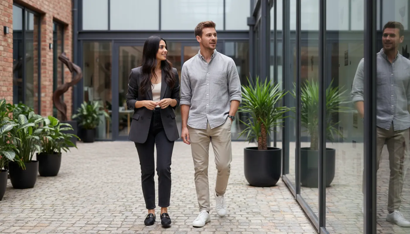 UK digital designer creating a colourful website layout on a large screen in a modern studio
