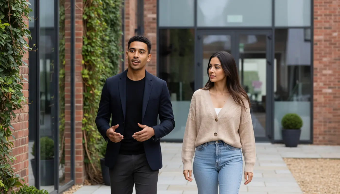 Graphic designer using a drawing tablet connected to a laptop in a modern UK studio setup