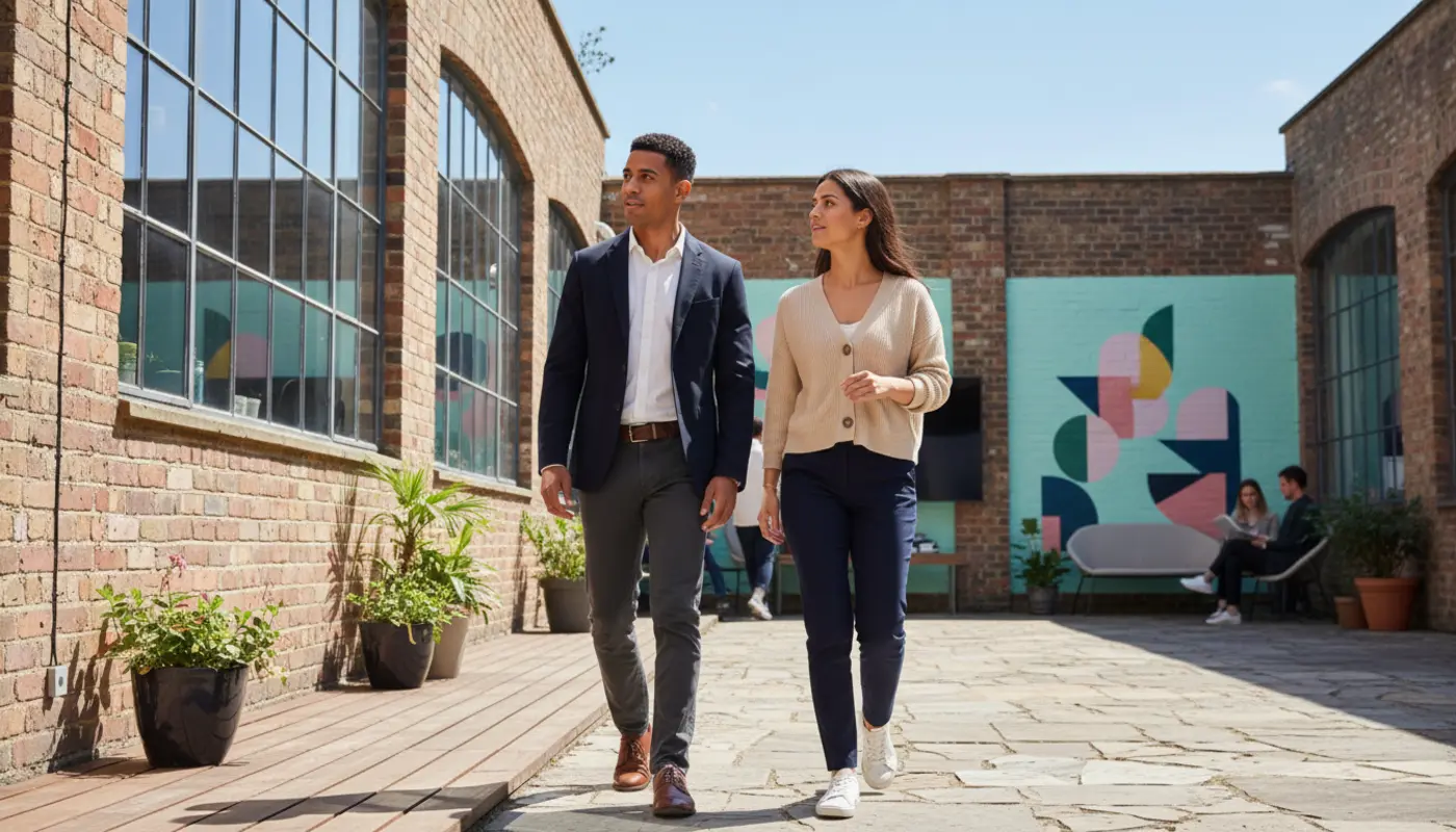 Graphic designer sketching logo concepts with colour swatches and typography sheets on a desk