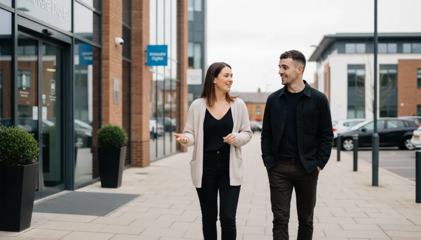 UK business owner reviewing local search rankings and Google Business Profile insights on a laptop screen