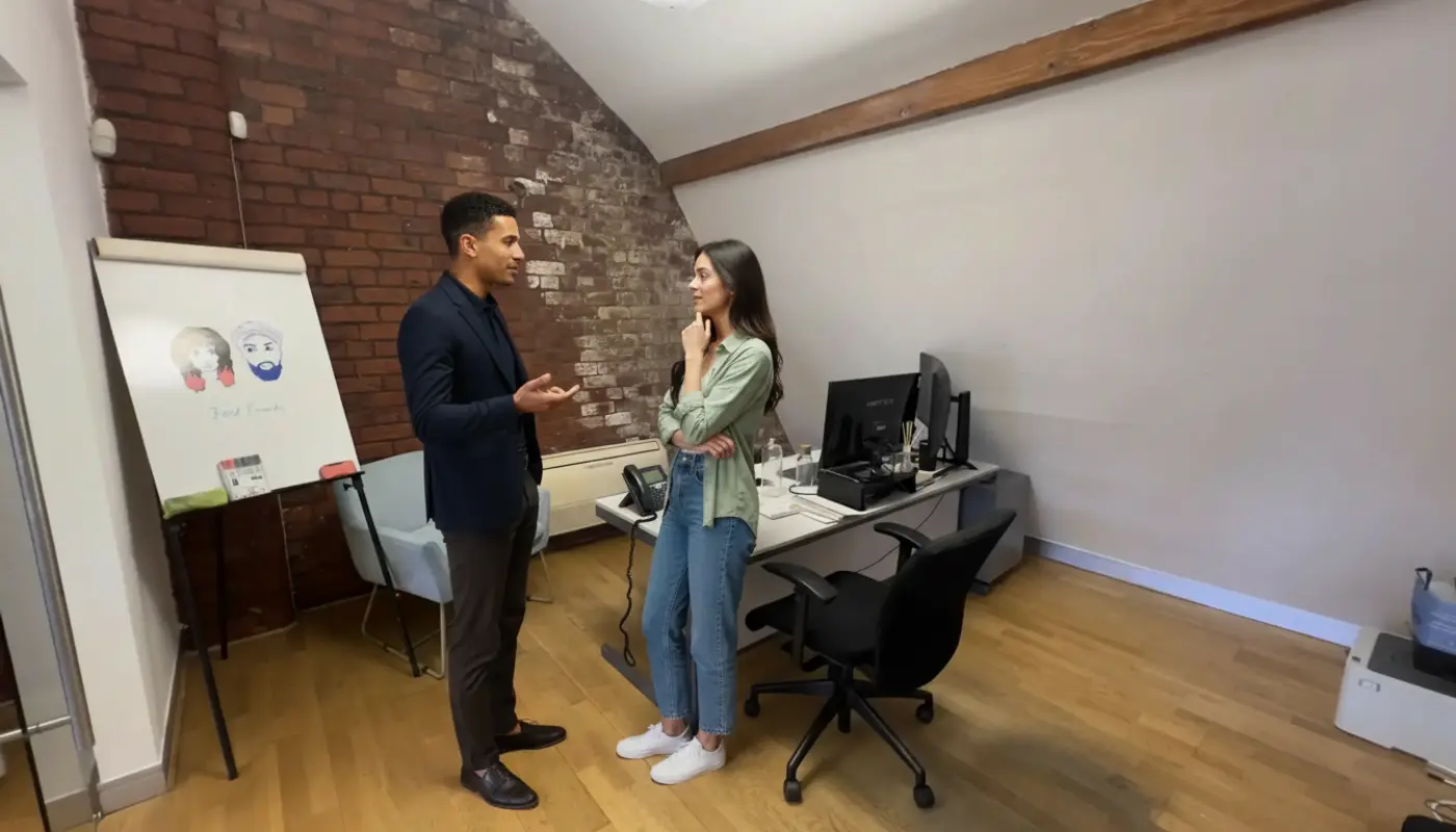 Business team discussing secure VoIP phone system setup