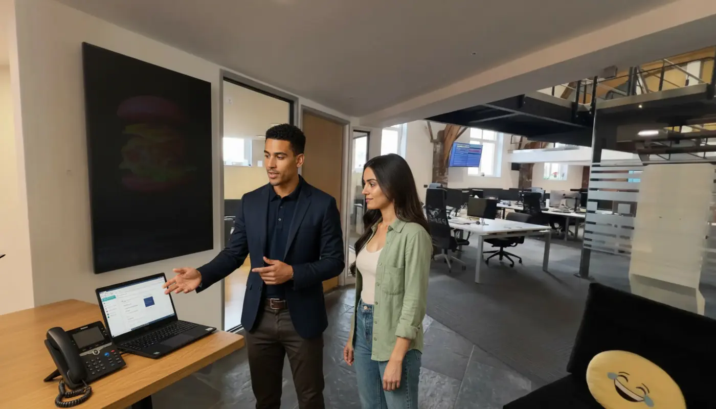 Business user checking voicemail to email on laptop