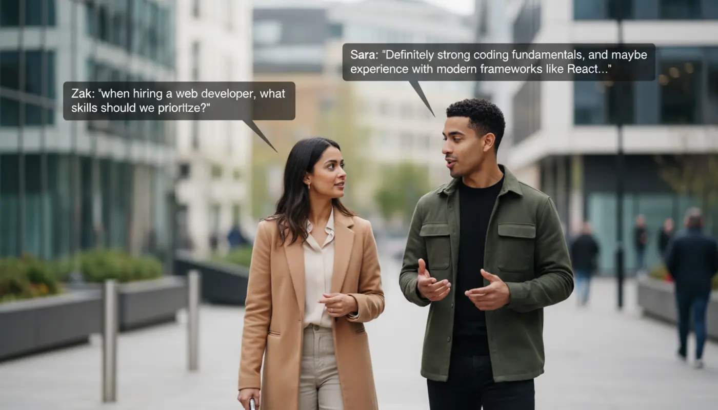 Manchester business owner reviewing website design with a web developer in a modern office