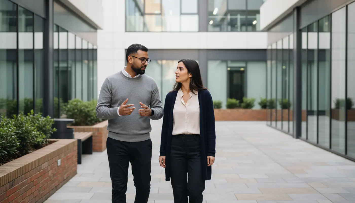 Entrepreneur reviewing AI generated financial forecasts and business plan on laptop in UK office